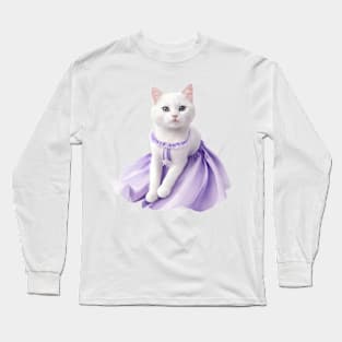 Beautiful cat wearing purple dress Long Sleeve T-Shirt